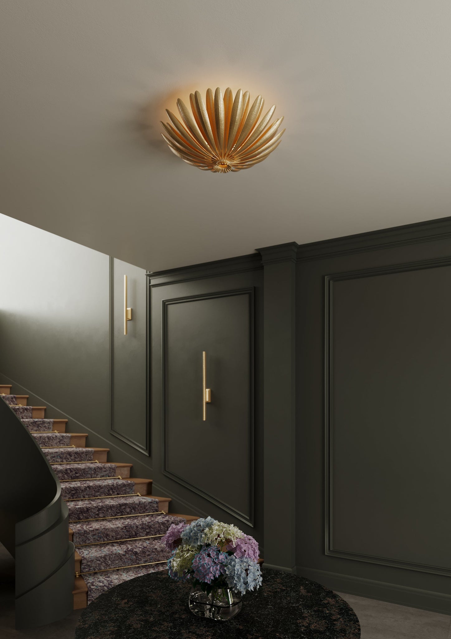 Whitfield Semi Flush styled in a bedroom for warm, layered light at Laurie Yapp Home.