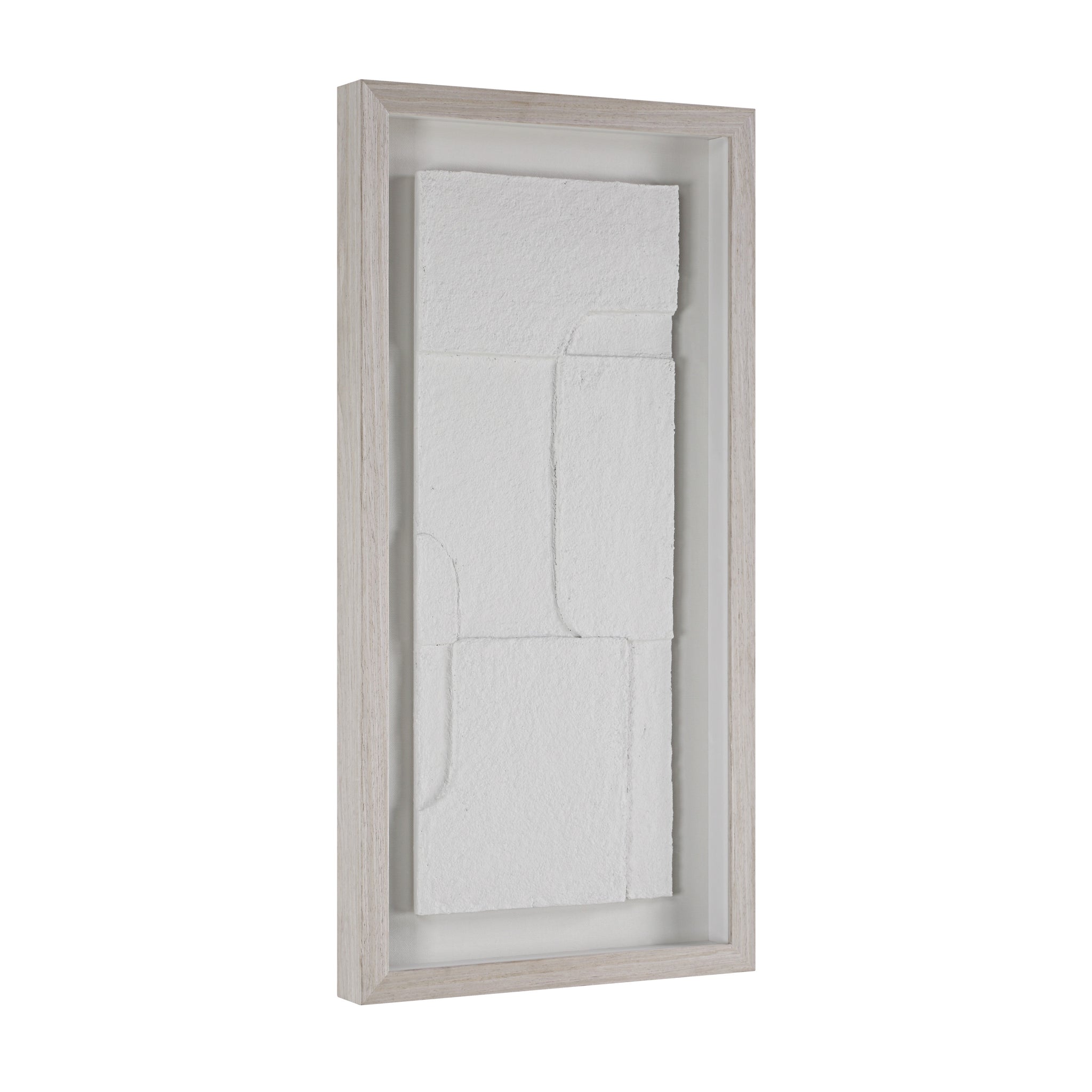 Side view of Arches wall art highlighting the white texture and light wood frame