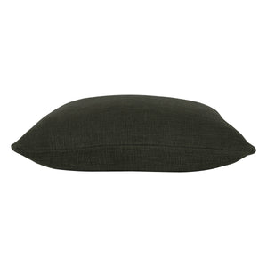Sandro indoor pillow in dark green viewed from the side, showcasing its thickness.