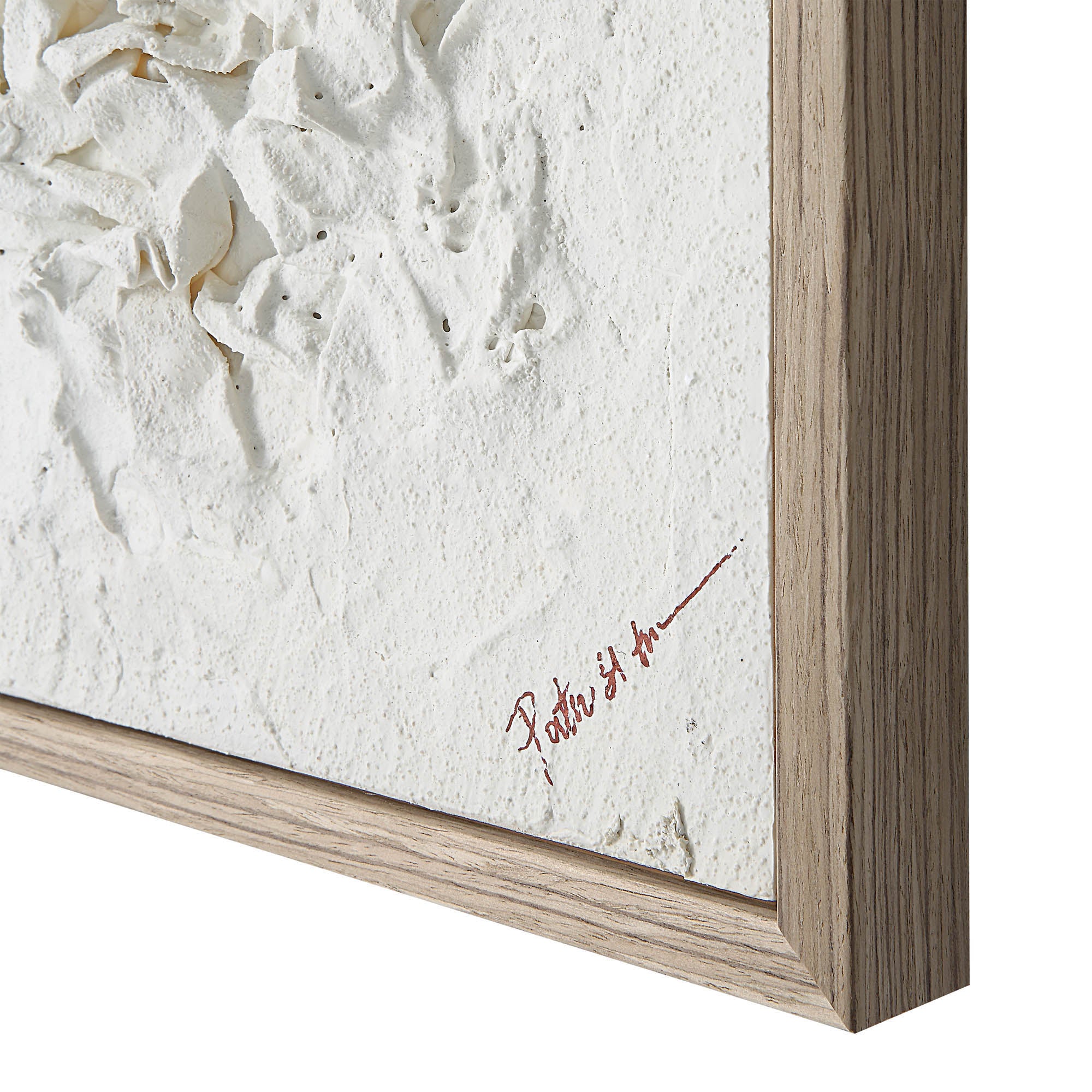 Volterra Wall Art by Renwil, close-up of textured white art with wooden frame detail.