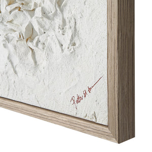 Volterra Wall Art by Renwil, close-up of textured white art with wooden frame detail.