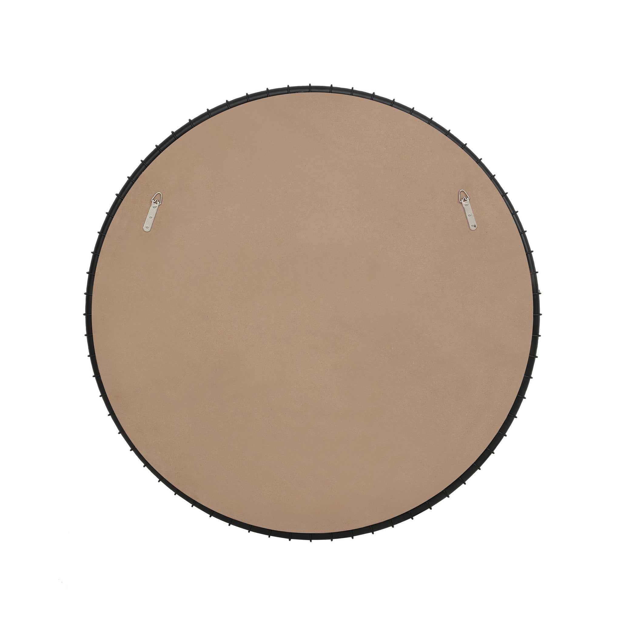Back view of Timo mirror by Renwil, showing a smooth surface with mounting hooks.