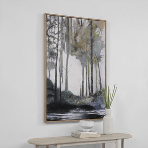 Catania canvas art hanging on a wall above a table, with decorative items and a vase.