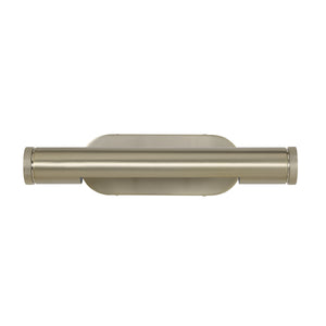 Opale wall sconce in brushed nickel, featuring a sleek cylindrical body mounted on an oval base.