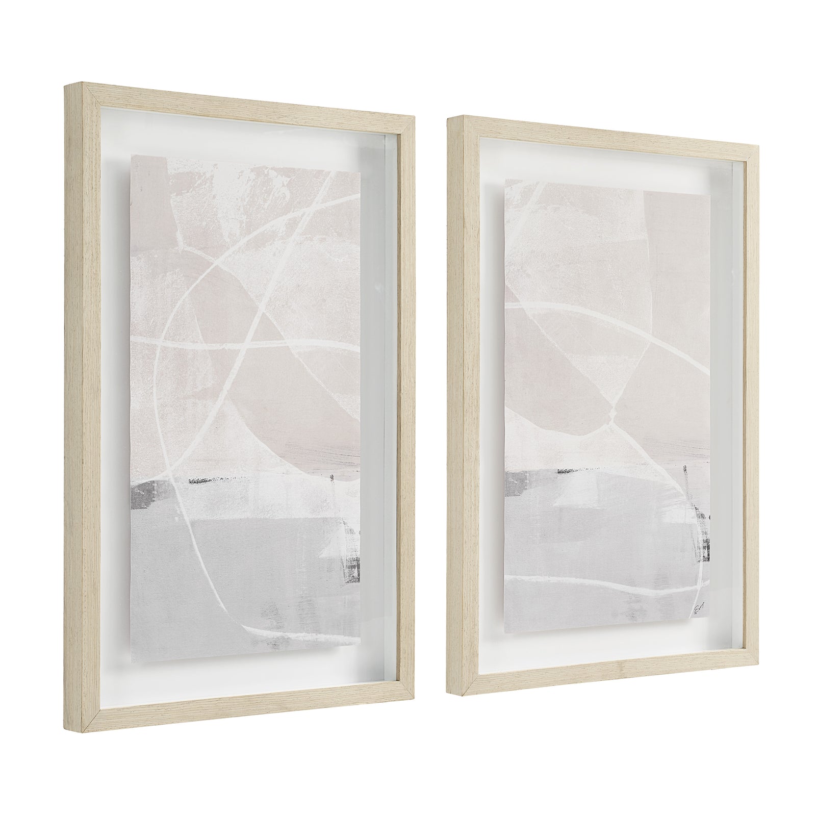 Rovereto Wall Decor featuring two abstract framed artworks in soft beige and gray tones.