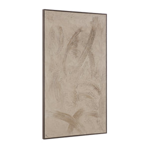 Trofa canvas art displayed vertically, showcasing abstract beige textures and strokes.