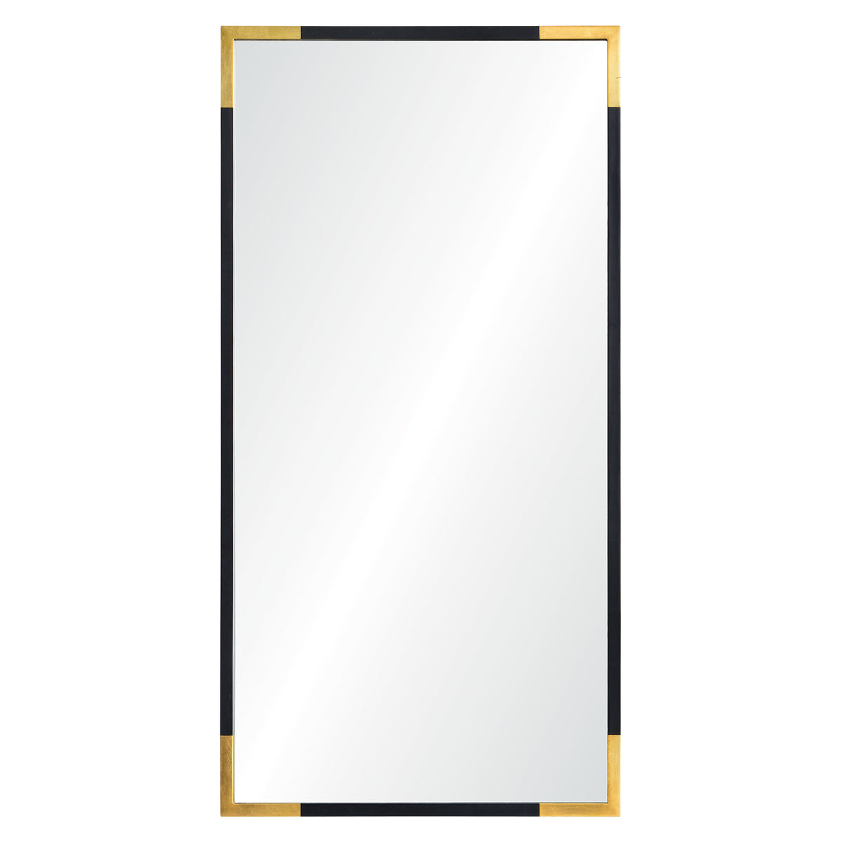 Osmond Wall Mirror with a sleek black frame and gold accents, featuring a reflective surface.