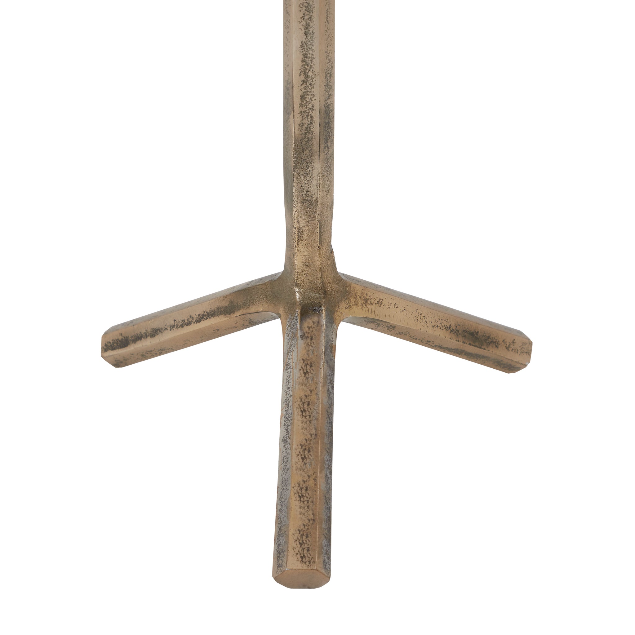 Zahra side table featuring a unique three-legged base in a textured gold finish, showcasing modern design.