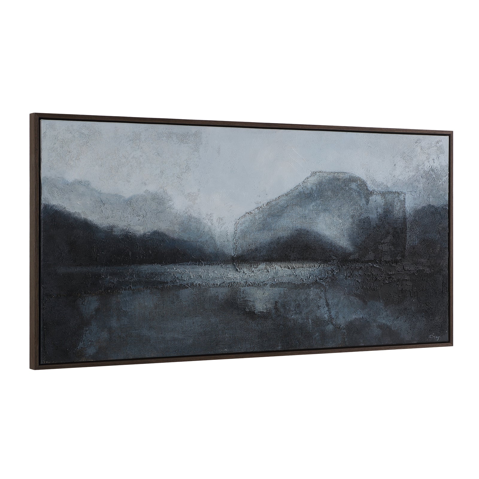 Atlanta canvas art featuring abstract landscape in shades of blue and gray.