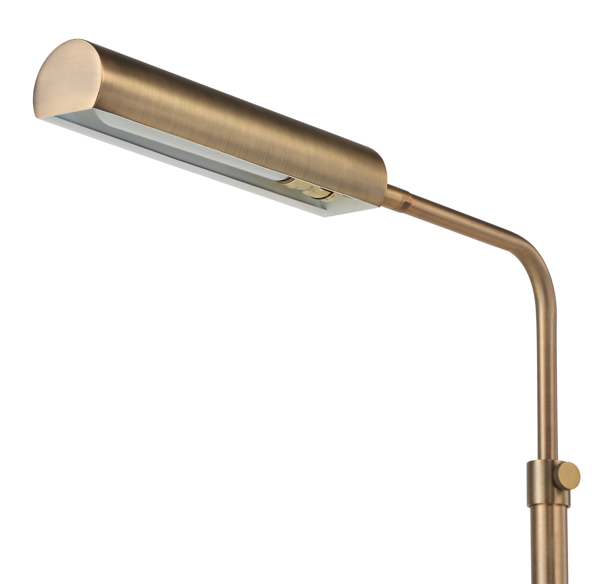 Close-up of Kane floor lamp's brass shade and arm showcasing its elegant design