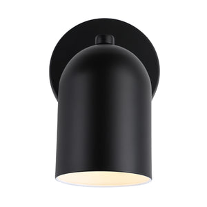 Valonia Wall Sconce in black with a rounded shade emitting light