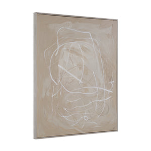 Naxos canvas art viewed from the side, showing abstract white lines on beige.