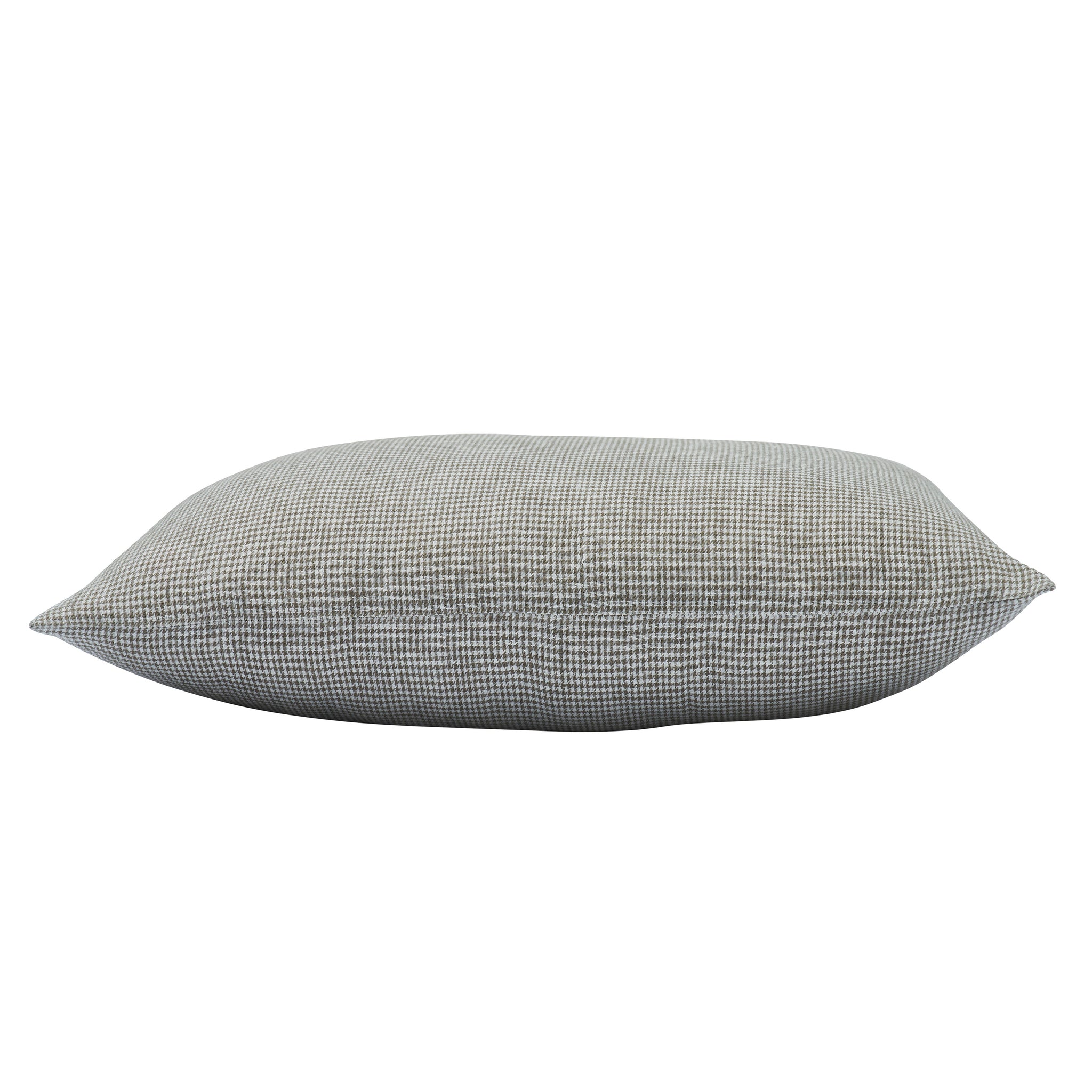 Giverny Indoor Pillow viewed from the side, showcasing its plush, rectangular shape and check pattern.