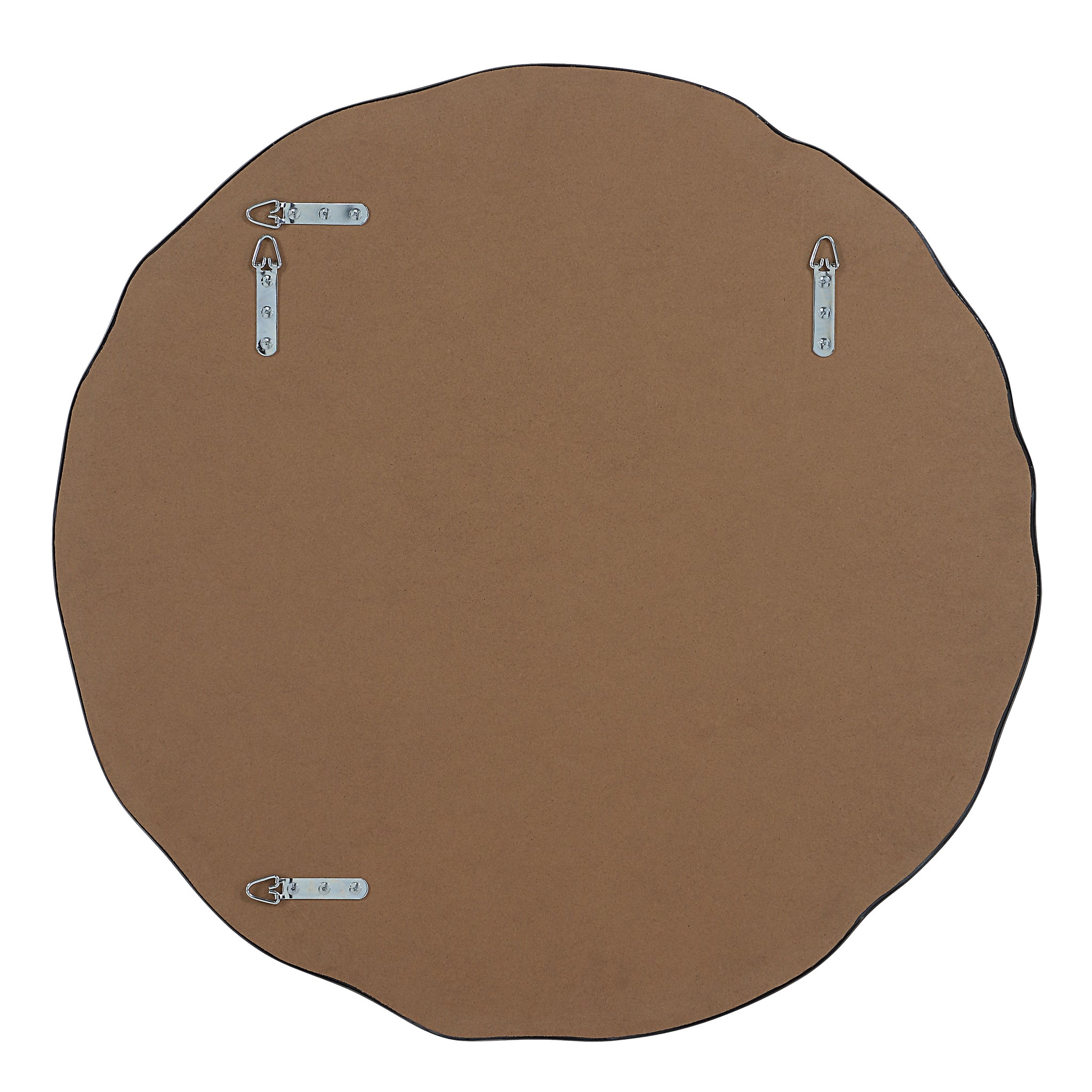 Back view of Cerro mirror by Renwil, featuring a brown backing and mounting hardware.