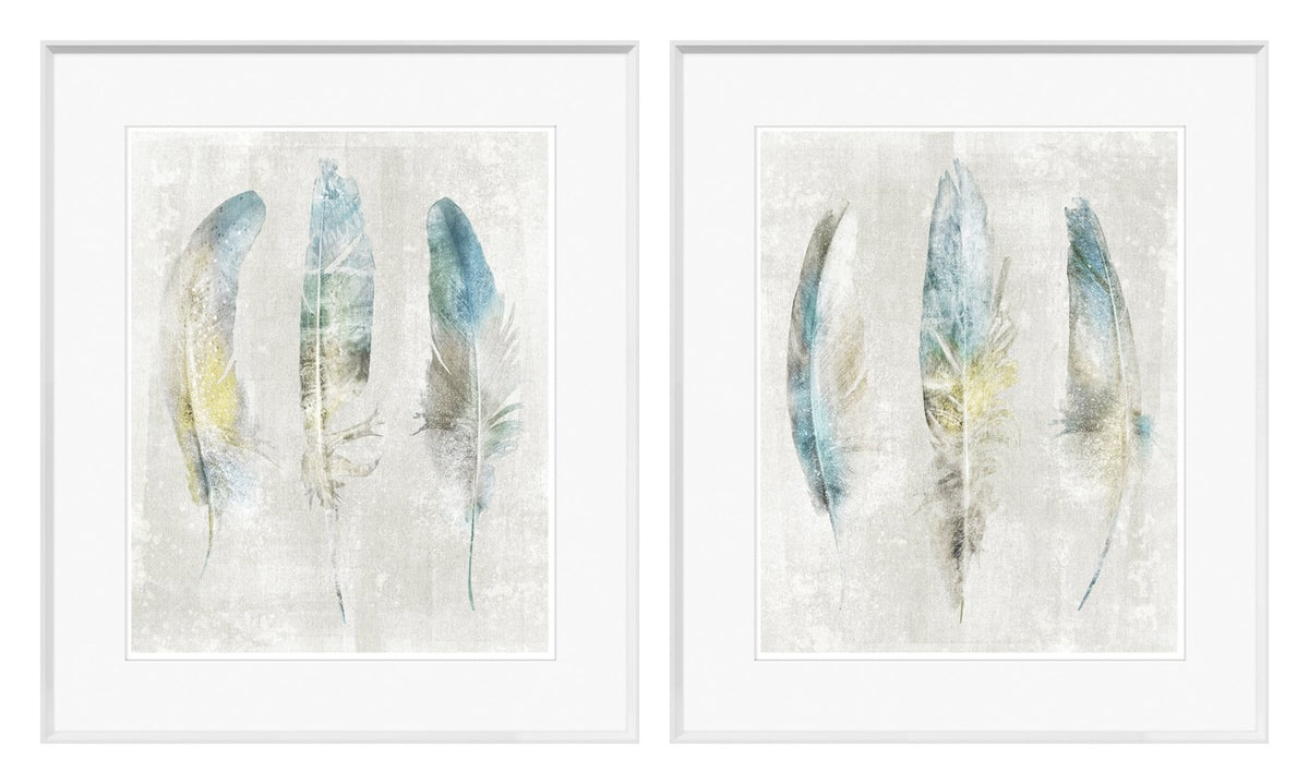 Aqua Feathers on Linen Pair Bundle