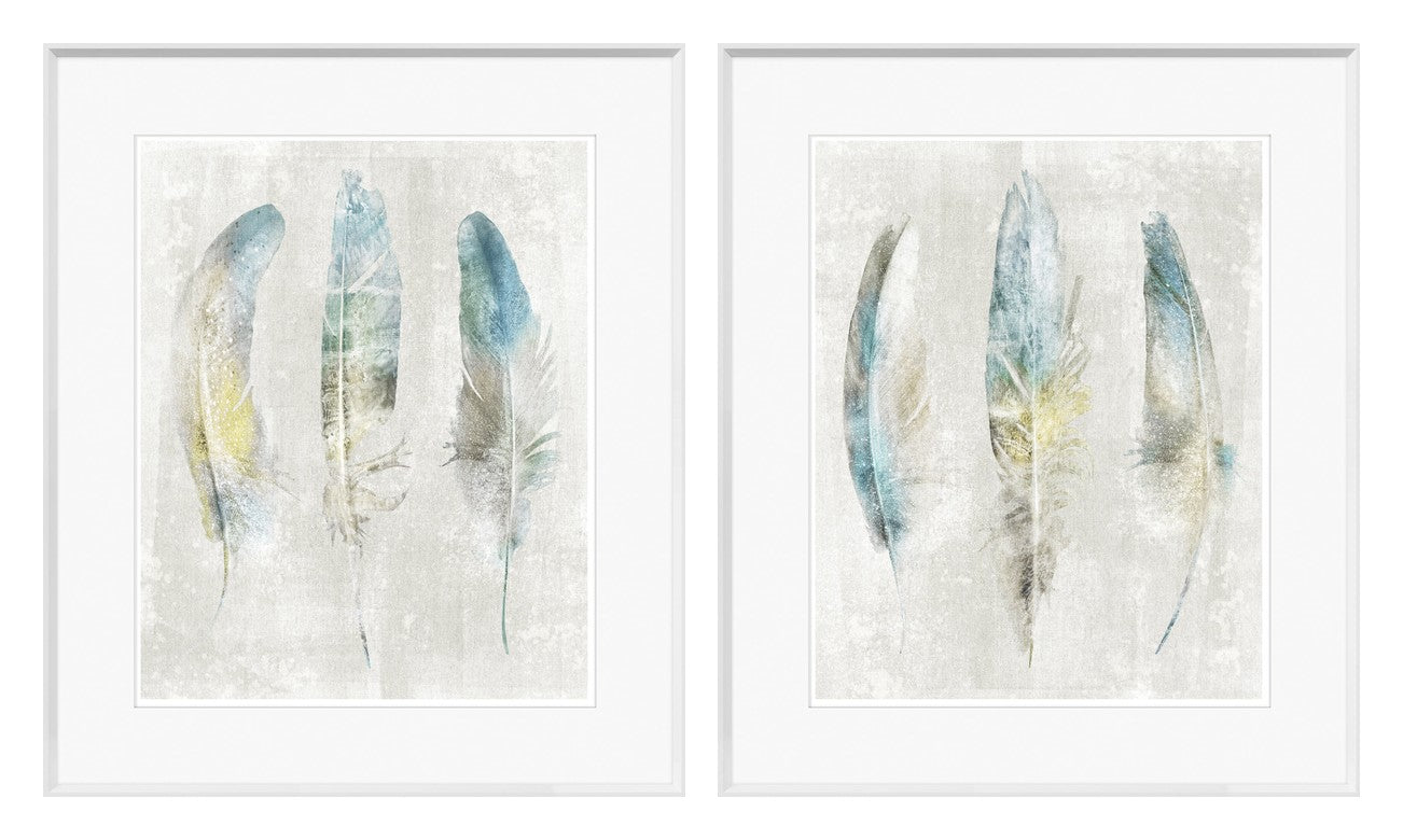 Aqua Feathers on Linen Pair Bundle