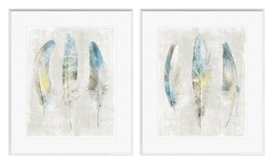 Aqua Feathers on Linen Pair Bundle
