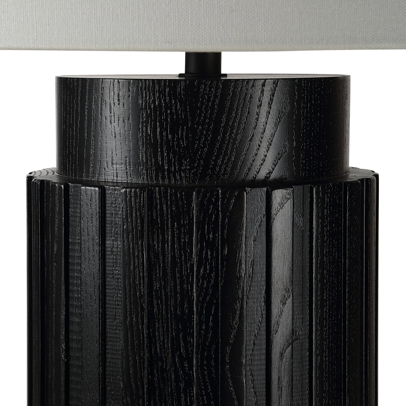 Stilus Table Lamp by Renwil with a black textured base and white fabric shade