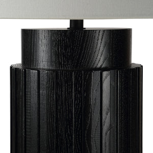 Close-up of Stilus Table Lamp showing black textured base and white shade