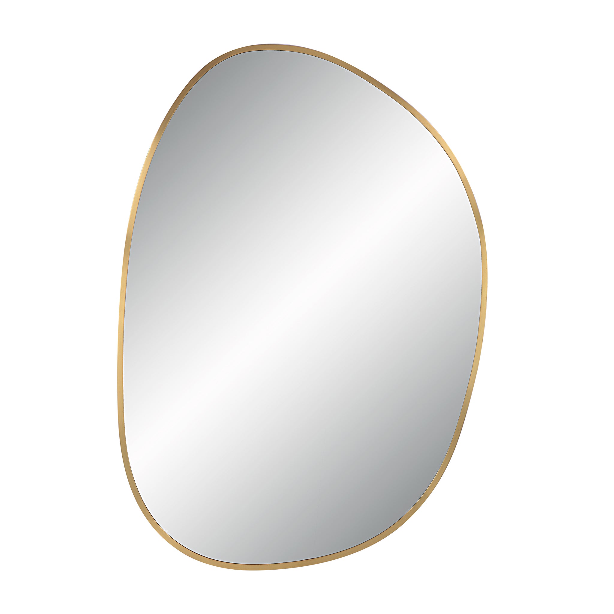 Jyn mirror by Renwil, organic shape with a gold metal border and a clear reflective surface.