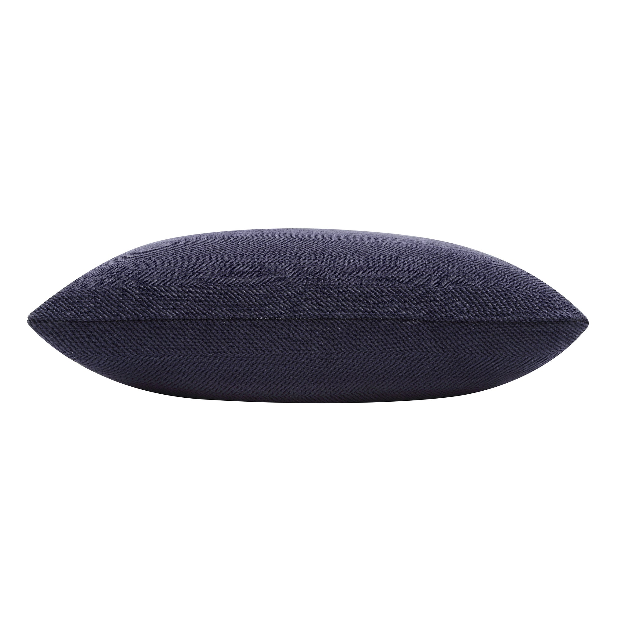 Side view of Forester decorative pillow in dark navy with a sleek design.
