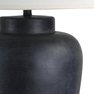 Close-up of Arancia Table Lamp showing textured black ceramic base