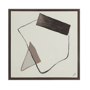 Lacadieu Canvas Art with abstract shapes in beige and brown framed on a light background.