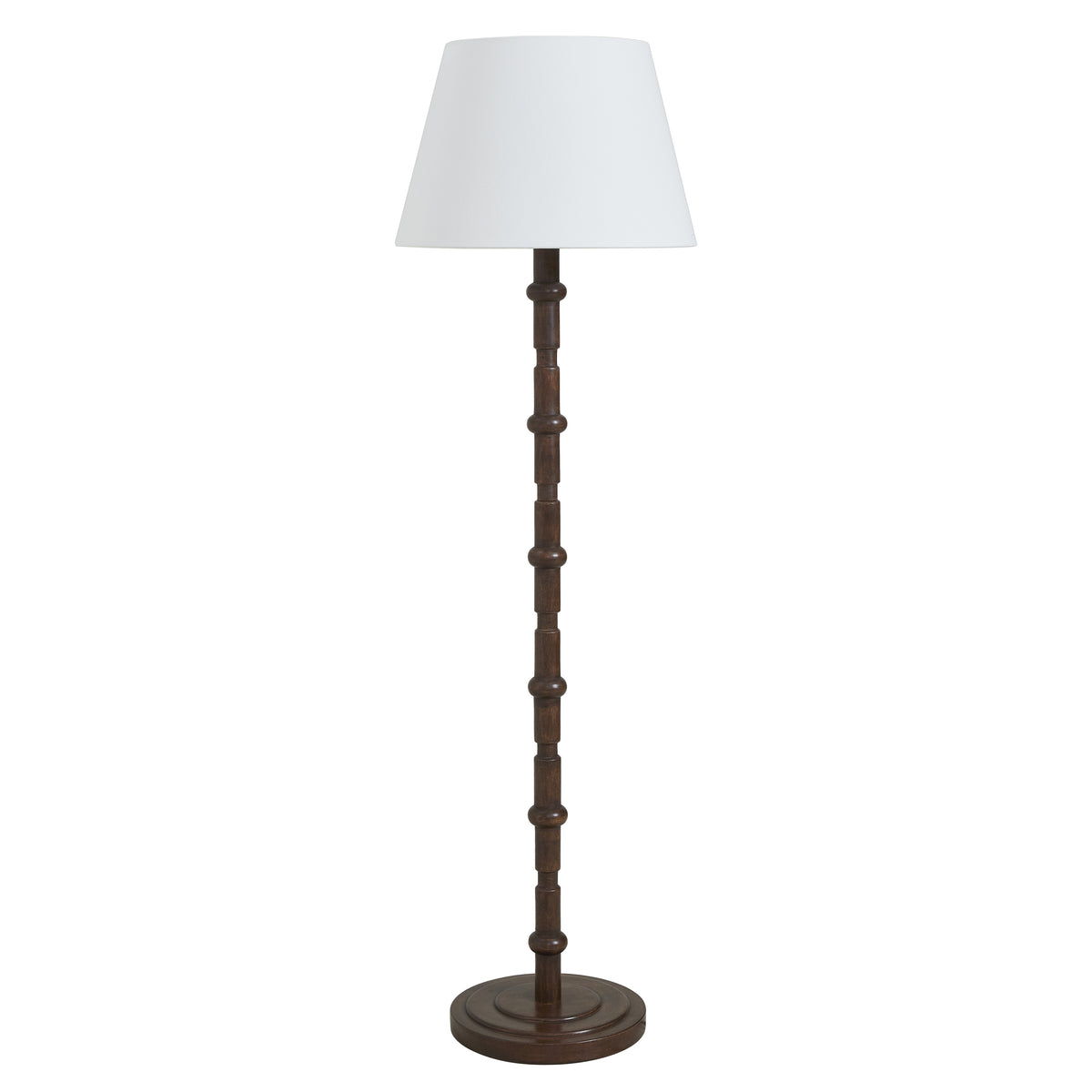 Odlam floor lamp with a white shade and dark wooden base, showcasing a classic design.