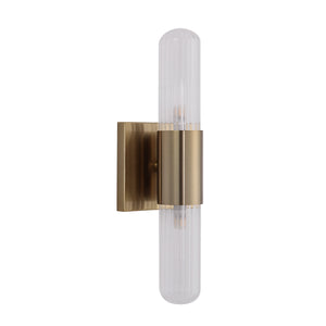 Chiara Wall Sconce with clear ribbed glass shade and brass base, side view