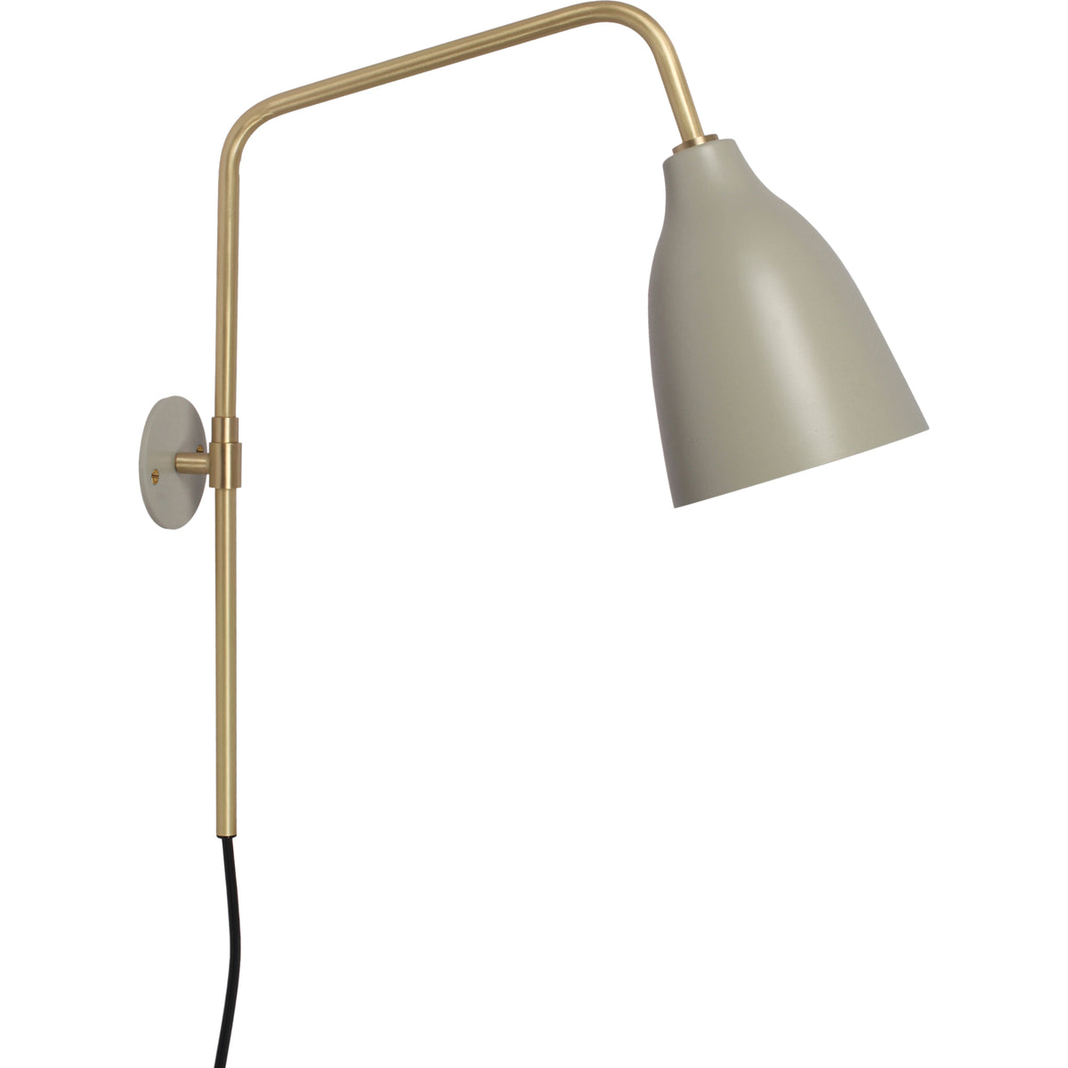 Browne Wall Sconce in matte gray with a gold arm, featuring a modern design and adjustable shade.