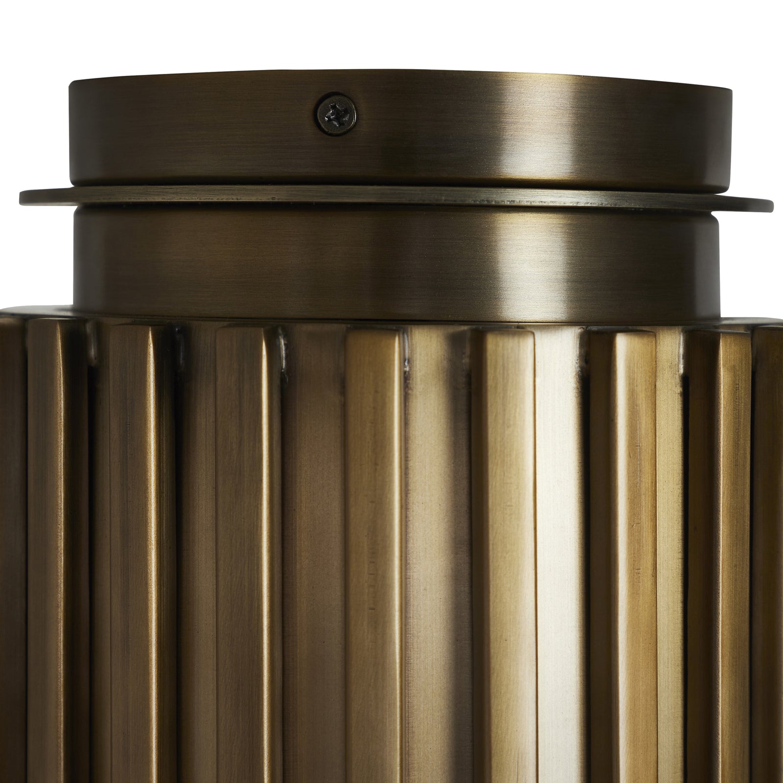 Fenice Flush Mount light with a ribbed bronze finish, showcasing vertical lines.