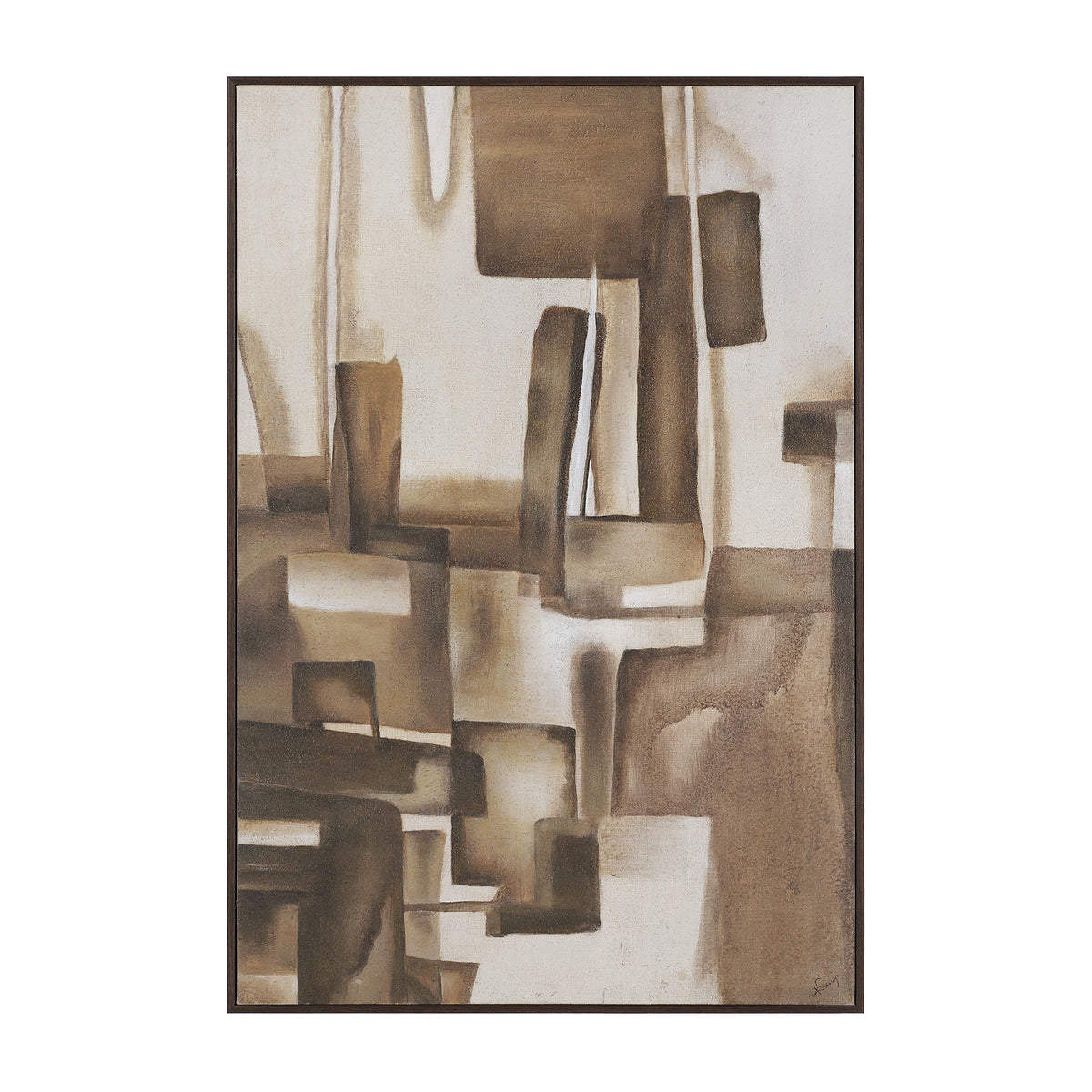 Iberis canvas art featuring abstract shapes in brown and beige tones.
