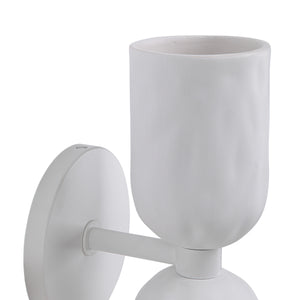 Close-up of Akira Wall Sconce in white highlighting the textured shade and mount