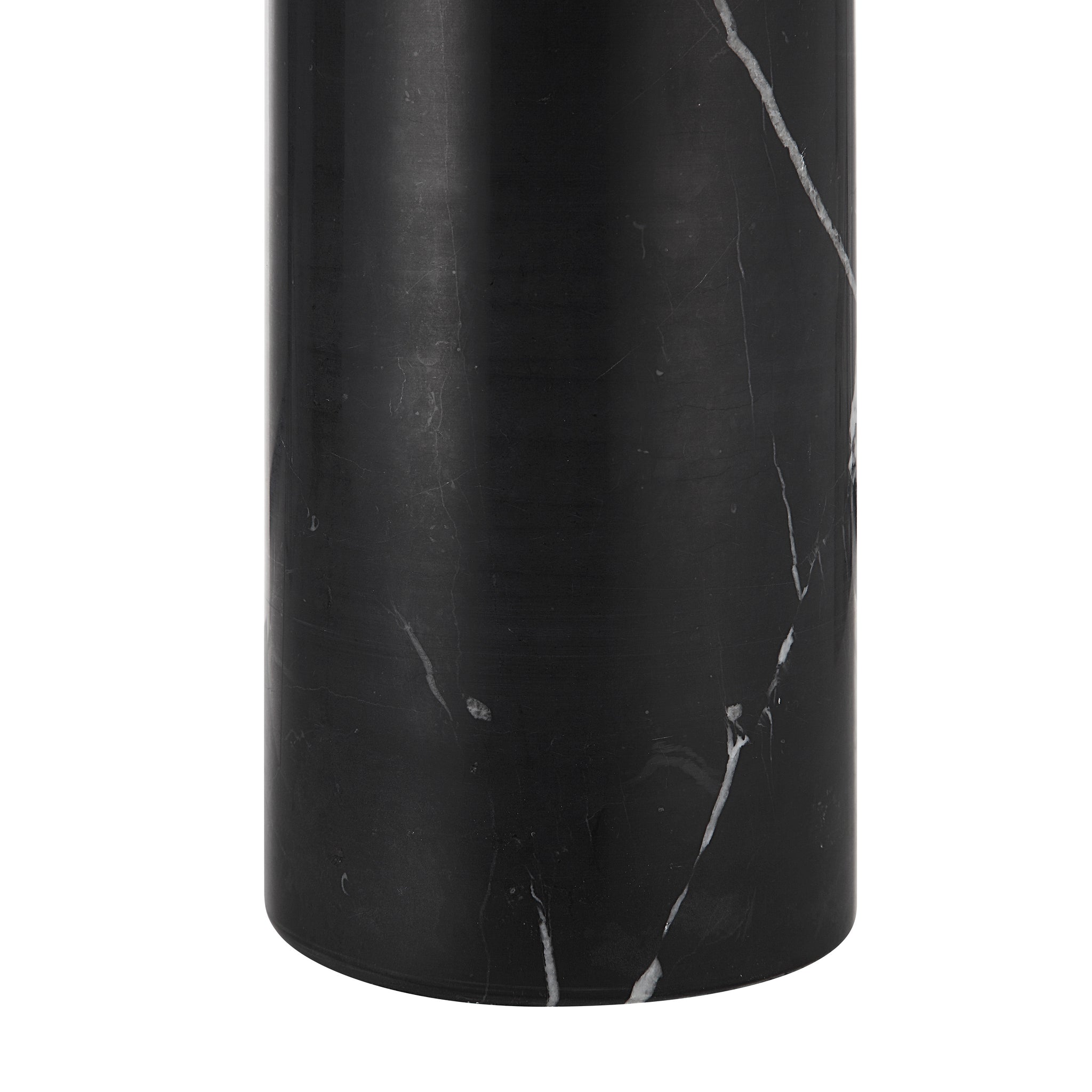 Tyne Table Lamp featuring a close-up of the black marble base with white veining.