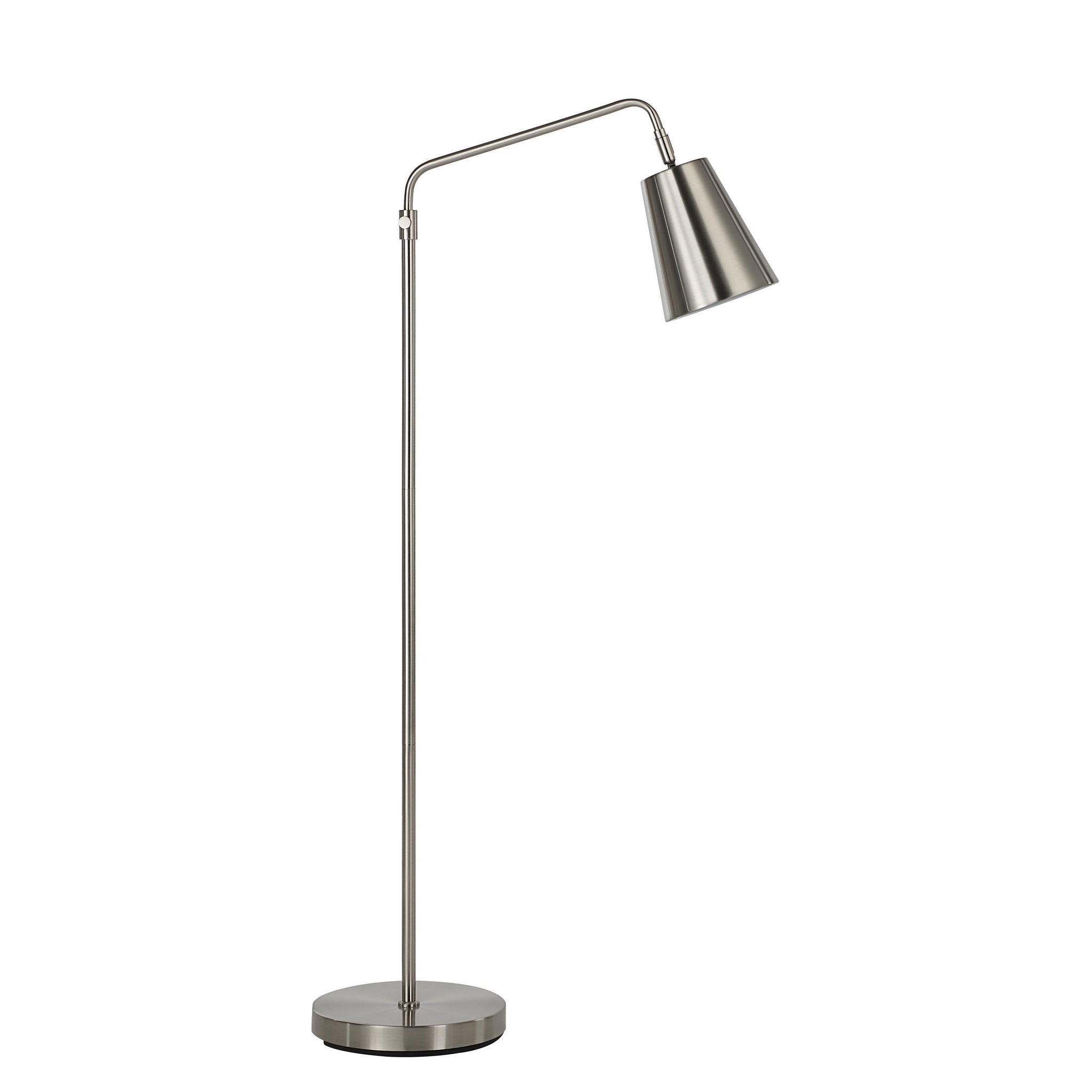 Norwich floor lamp featuring a sleek brushed nickel finish and adjustable conical shade.