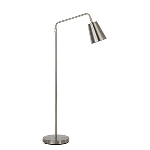 Norwich floor lamp featuring a sleek brushed nickel finish and adjustable conical shade.