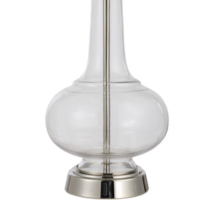 Lya Table Lamp close-up showing clear glass base and polished metal details.