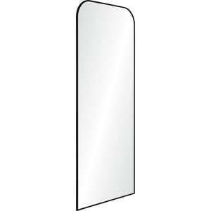 Mandret mirror by Renwil, angled view, black frame, rounded top, sleek reflective surface.