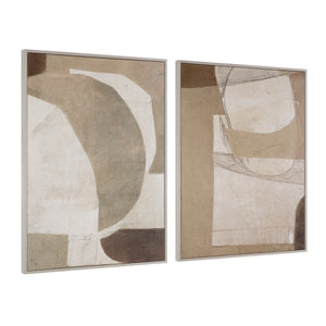 Alcea canvas art showcasing two abstract pieces in neutral colors, framed elegantly.