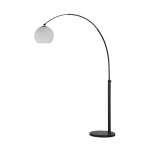 Pura Floor Lamp by Renwil, sleek black finish with a curved arm and white glass globe