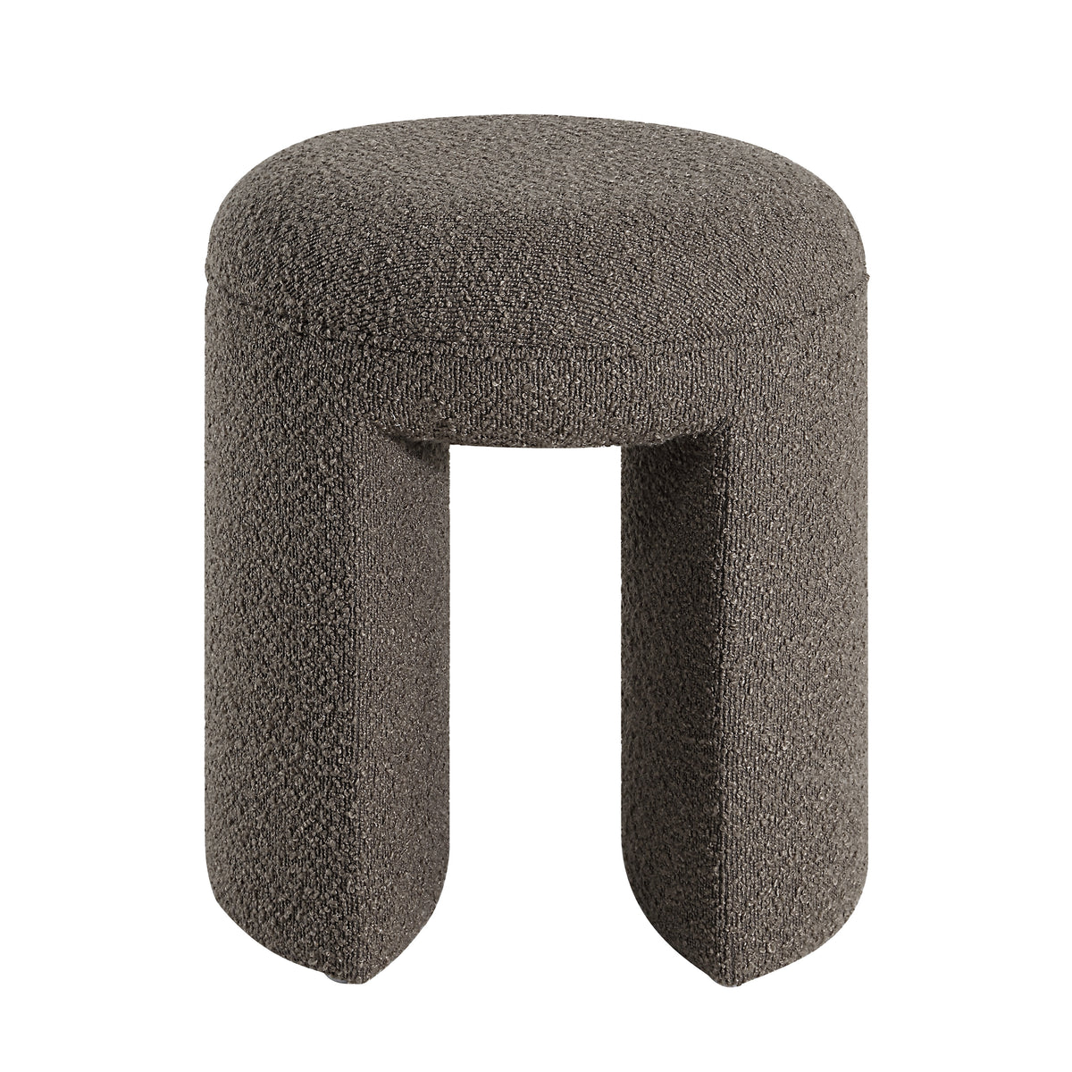 Amarion stool by Renwil in dark gray fabric with a rounded top and unique leg design