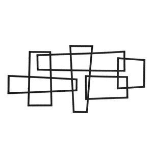 Bodkin Wall Decor displaying a unique composition of black frames in various sizes on a white background.