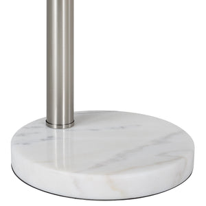 Close-up of Aguillard floor lamp's marble base with a sleek metallic pole.
