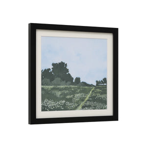 Olmo Canvas Art showing a scenic field with trees, black framed artwork.