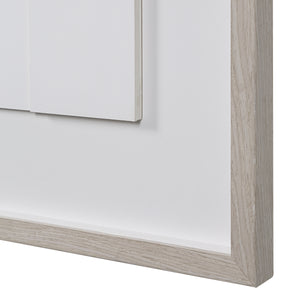 Stardust wall art featuring a minimalist design with a white background and a light wood frame.
