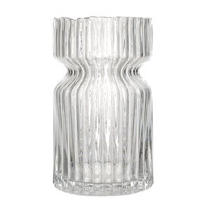 Gladys Glass Vase by Renwil, transparent glass, ribbed surface, stylish flared rim.