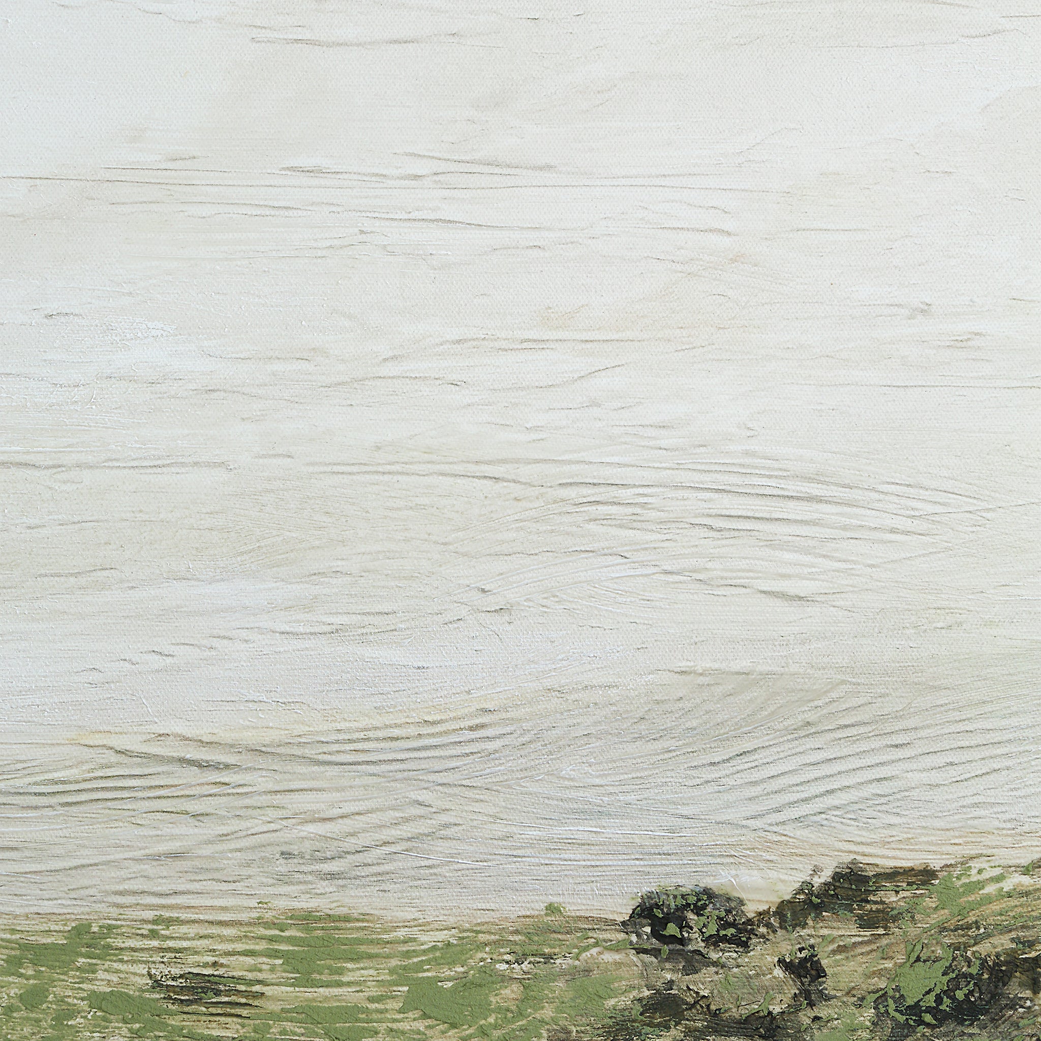 Detailed view of Valle canvas art focusing on the textured green and white paint strokes
