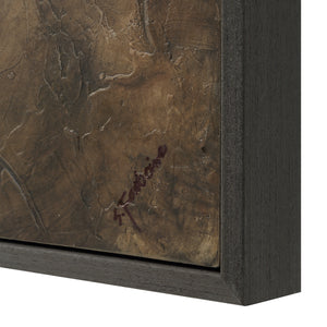 Close-up of Acacia canvas art showing detailed texture and signature on a dark frame.