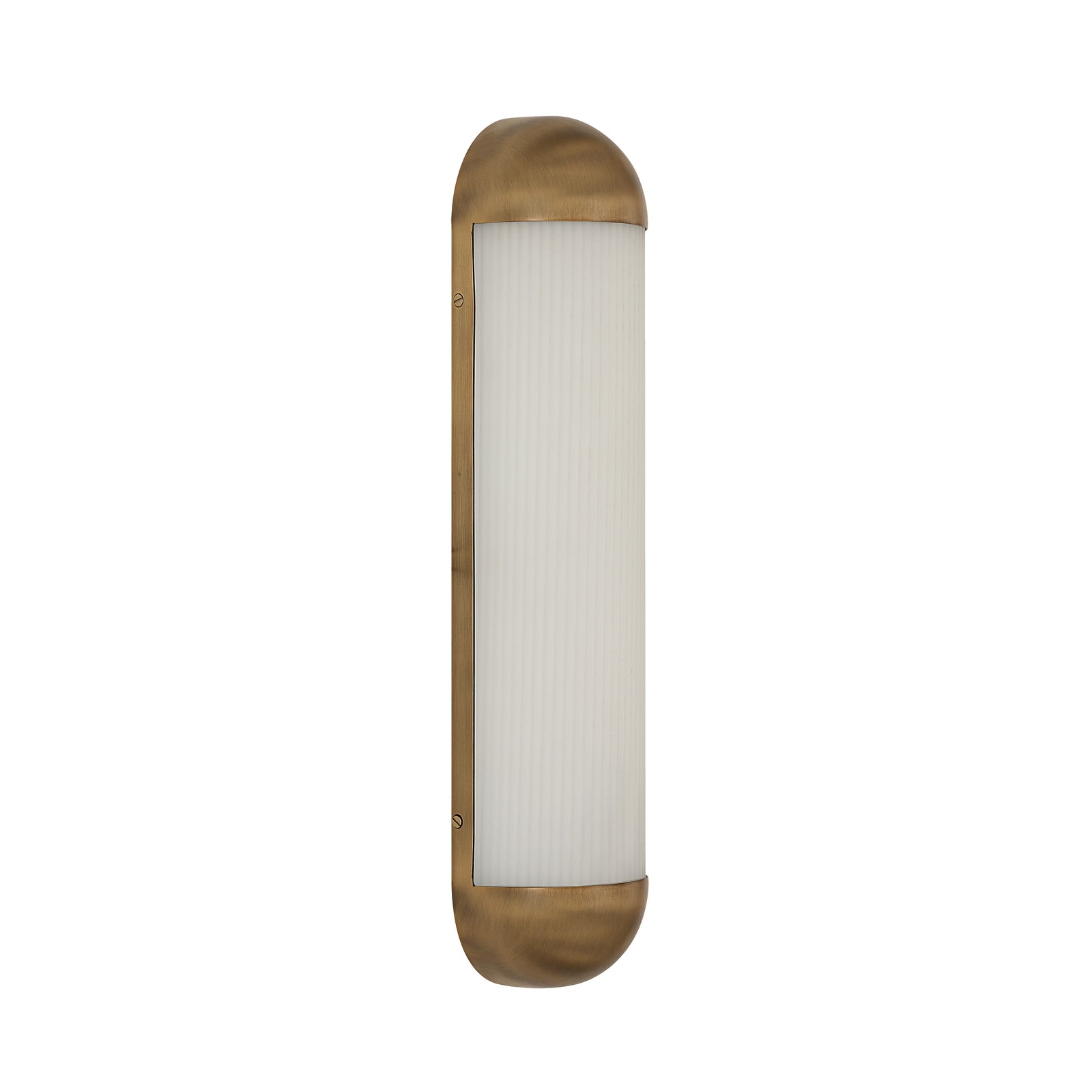 Amici wall sconce with a white ribbed glass shade and brushed brass accents
