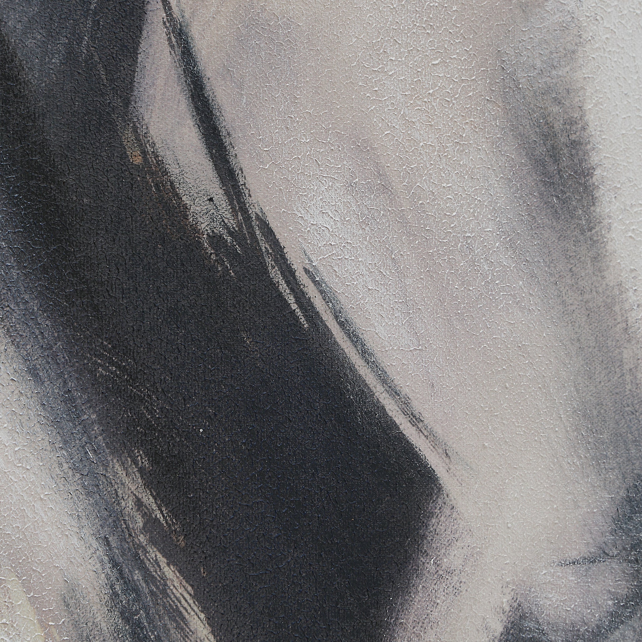 Close-up of Clary canvas art highlighting textured black and white brush strokes